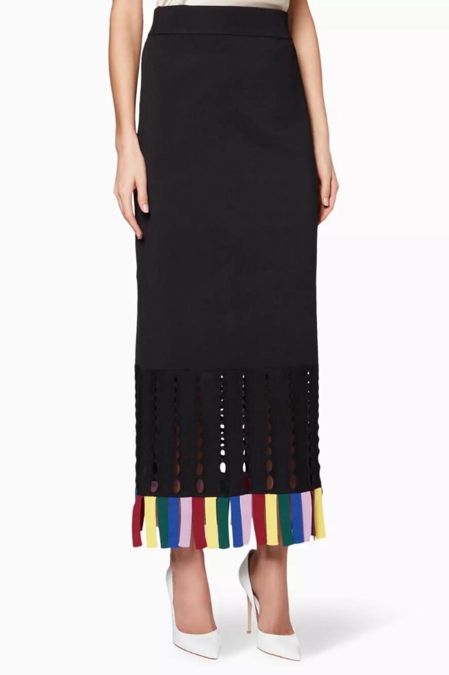 STAUD Garage Rainbow Fringe Maxi Skirt Size Large
